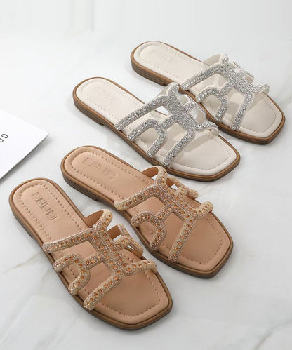 Brown Rhinestone Faux Leather Comfy Flip Flops