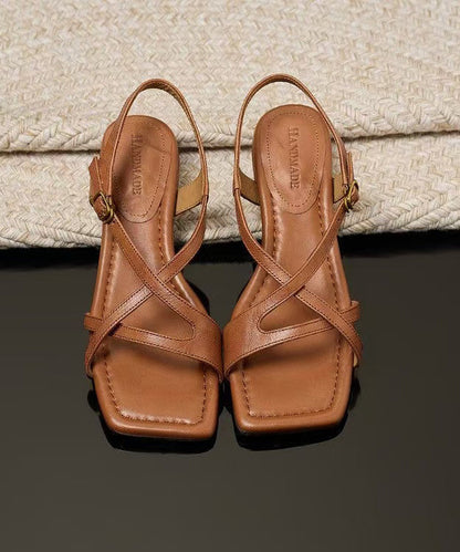 Brown Sandals Chunky Sheepskin Casual Sandals