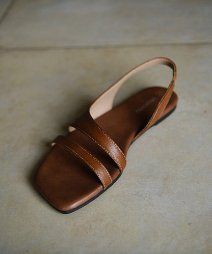 Brown Sandals Cowhide Leather Simple Sandals