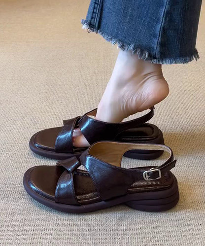 Brown Sandals Splicing Platform Sandals Peep Toe Cross Strap