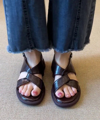 Brown Sandals Splicing Platform Sandals Peep Toe Cross Strap