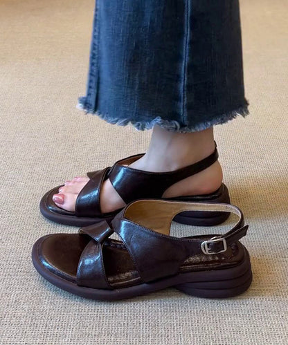 Brown Sandals Splicing Platform Sandals Peep Toe Cross Strap