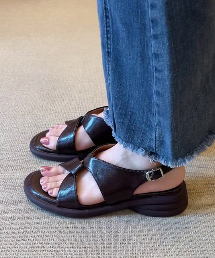 Brown Sandals Splicing Platform Sandals Peep Toe Cross Strap