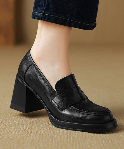 Brown Sheepskin Women Splicing Chunky Loafer Shoes