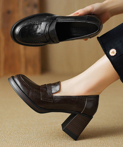Brown Sheepskin Women Splicing Chunky Loafer Shoes