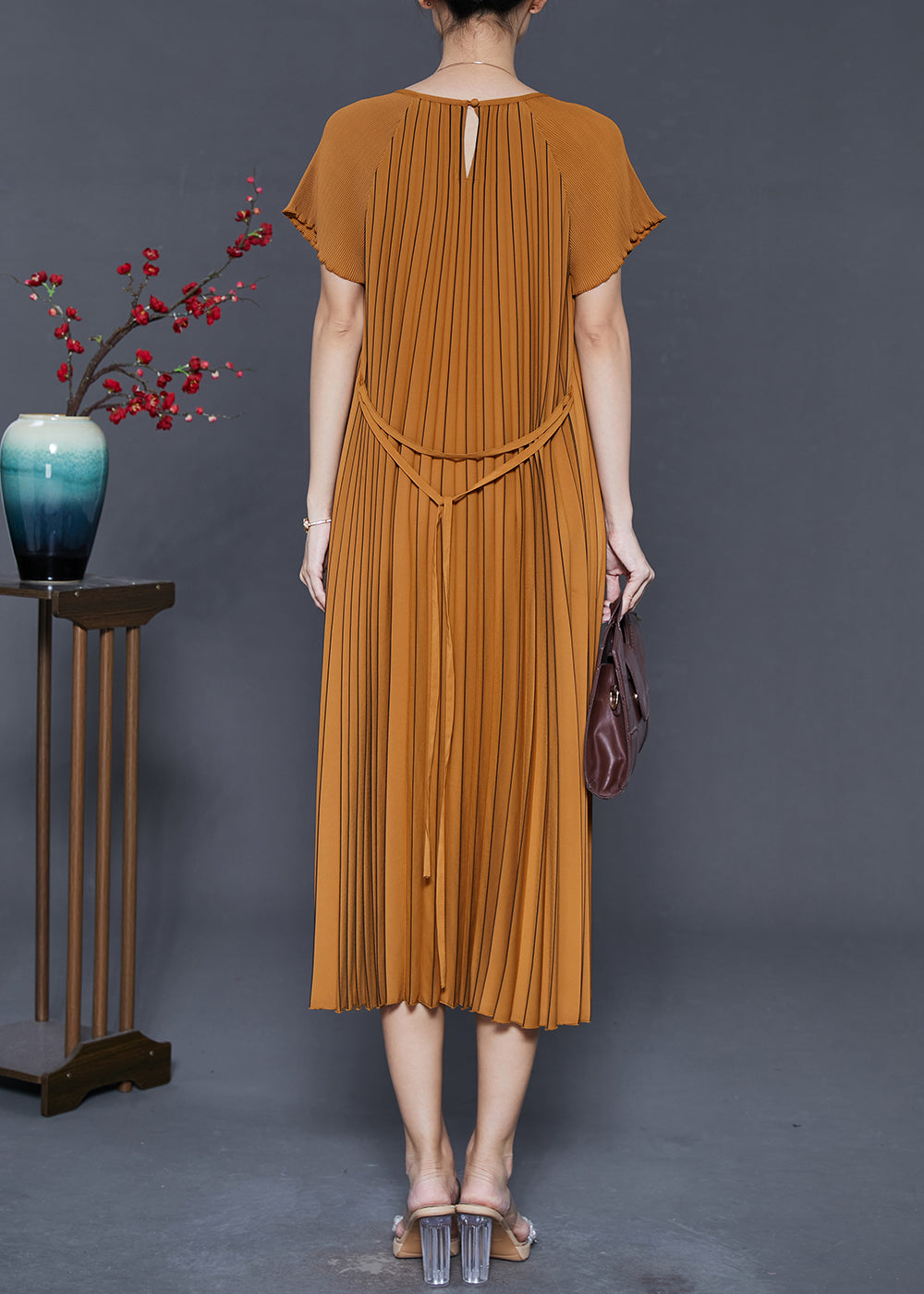 Brown Spandex Holiday Dresses Oversized Wrinkled Summer