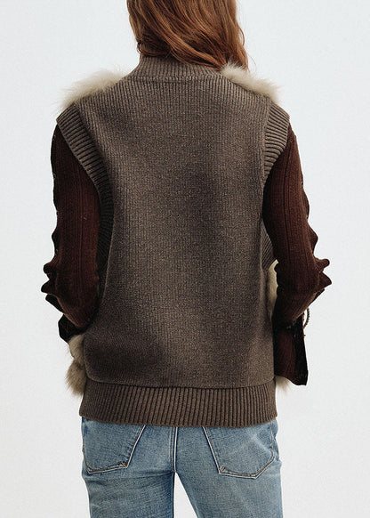 Brown Stand Collar Pockets Mink Hair Mink Hair Winter
