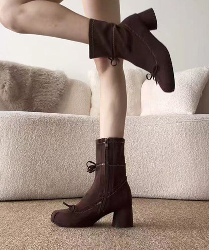 Brown Suede Chic Bow Splicing Boots