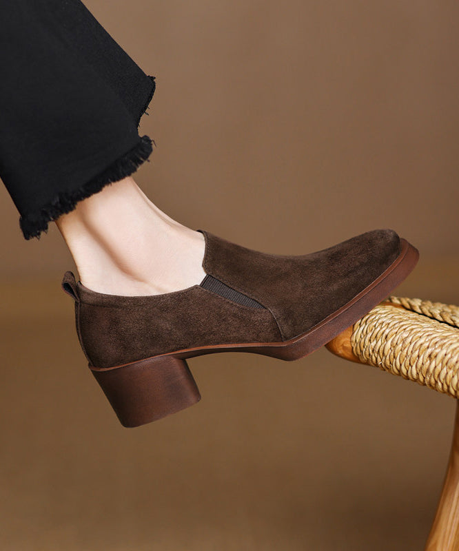 Brown Suede Women Splicing Chunky High Heels