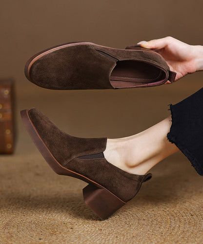 Brown Suede Women Splicing Chunky High Heels