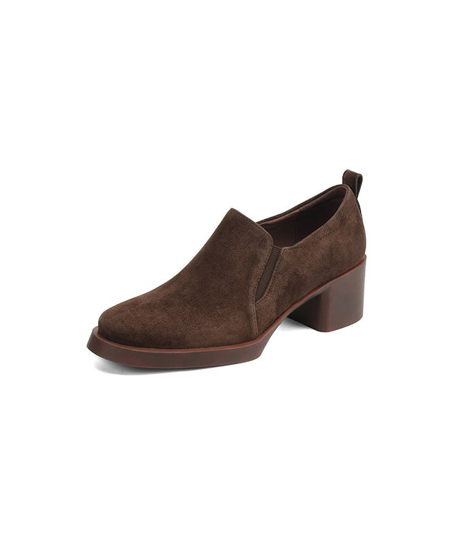 Brown Suede Women Splicing Chunky High Heels