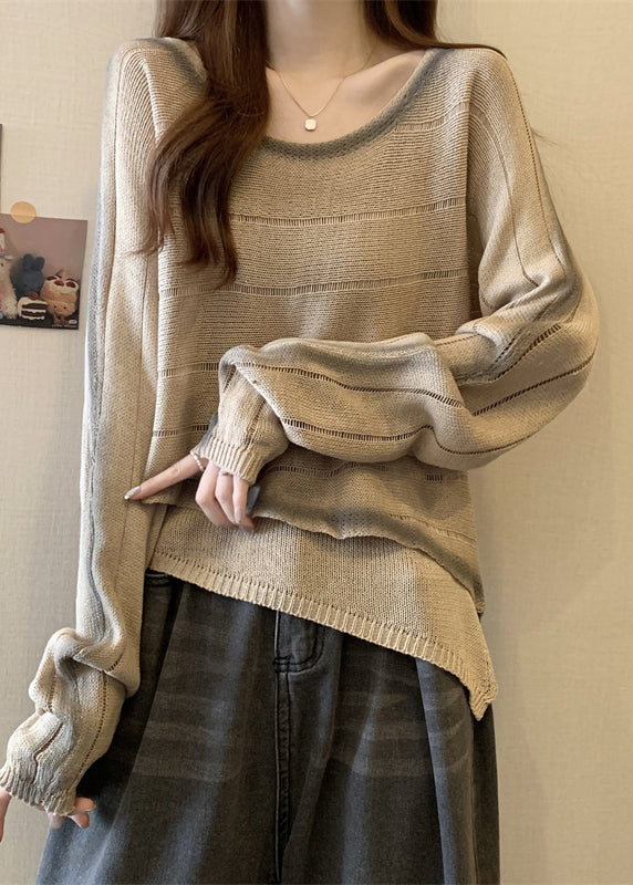 Brown Tie Dye Knit Pullover Asymmetrical One Shoulder Fall