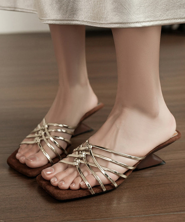 Brown Wedge Faux Leather Art Black Flip Flops