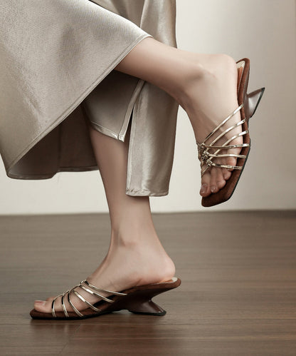 Brown Wedge Faux Leather Art Black Flip Flops
