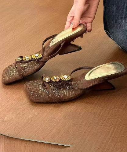 Brown Wedge Faux Leather Chic Thong Sandals