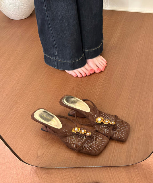 Brown Wedge Faux Leather Chic Thong Sandals
