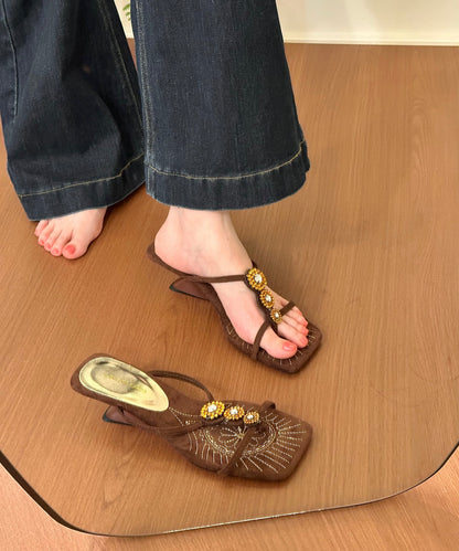 Brown Wedge Faux Leather Chic Thong Sandals