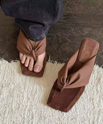 Brown Wedge Faux Leather Comfy Thong Sandals