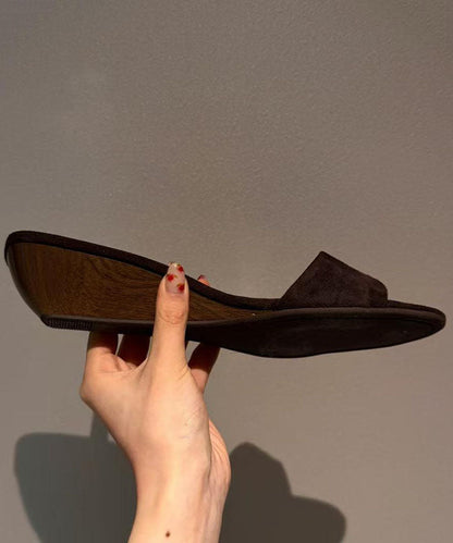 Brown Wedge Suede Casual Splicing Slide Sandals Peep Toe