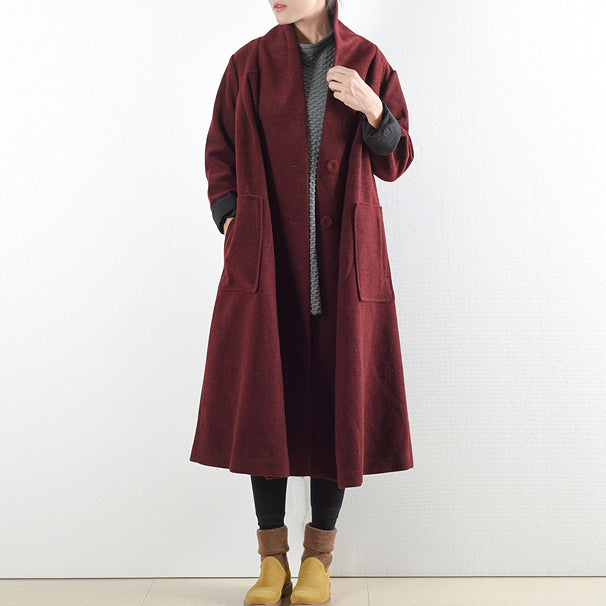 Burgundy woolen coats 2025 winter trench coats plus size cardigans