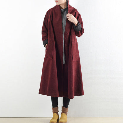 Burgundy woolen coats 2025 winter trench coats plus size cardigans