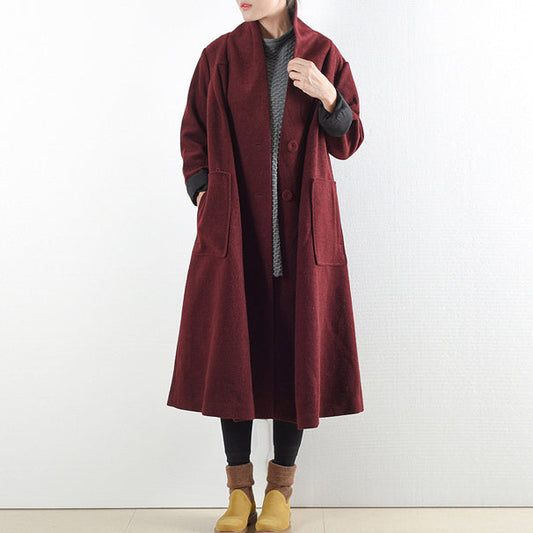 Burgundy woolen coats 2025 winter trench coats plus size cardigans