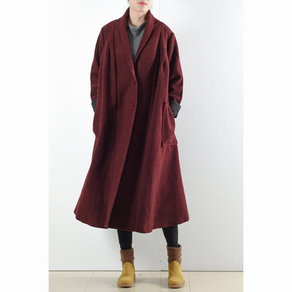 Burgundy woolen coats 2025 winter trench coats plus size cardigans