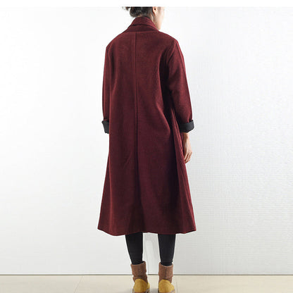 Burgundy woolen coats 2025 winter trench coats plus size cardigans