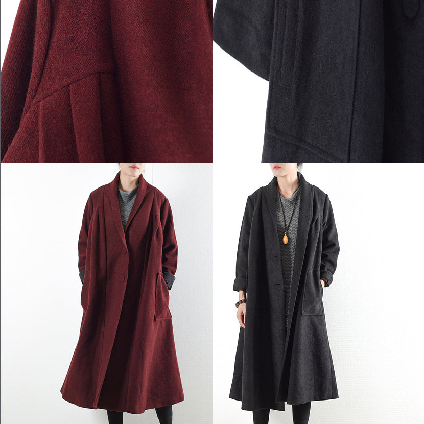 Burgundy woolen coats 2025 winter trench coats plus size cardigans