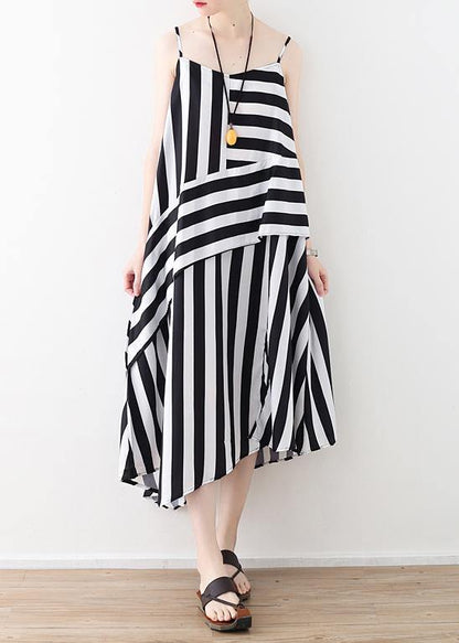 Buy black striped chiffon clothes For Women Plus Size Work Spaghetti Strap robes Summer Dress - SooLinen