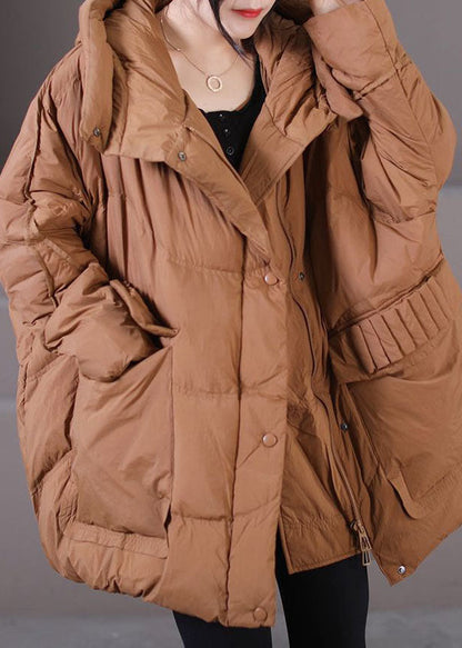 Caramel Warm Duck Down Puffer Jacket Hooded Oversized Winter