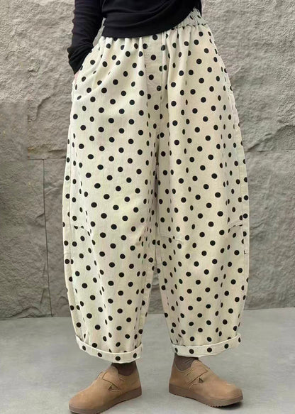 Casual Apricot Dot Pockets Corduroy Balloon Crop Pants Fall