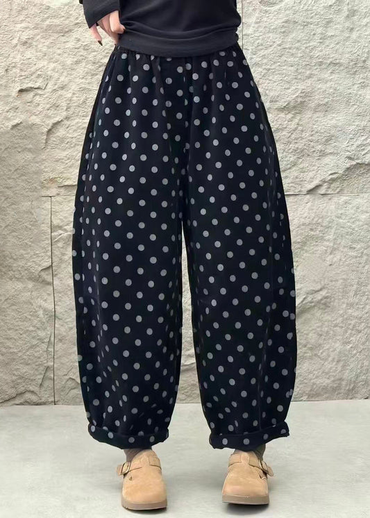 Casual Apricot Dot Pockets Corduroy Balloon Crop Pants Fall