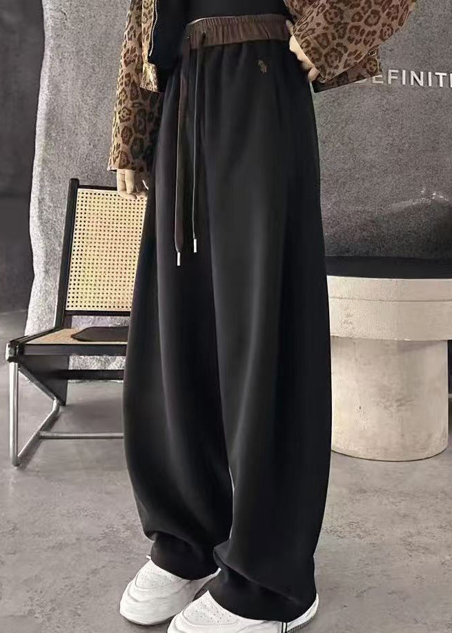 Casual Apricot Elastic Waist Warm Fleece Wide Leg Pants Winter