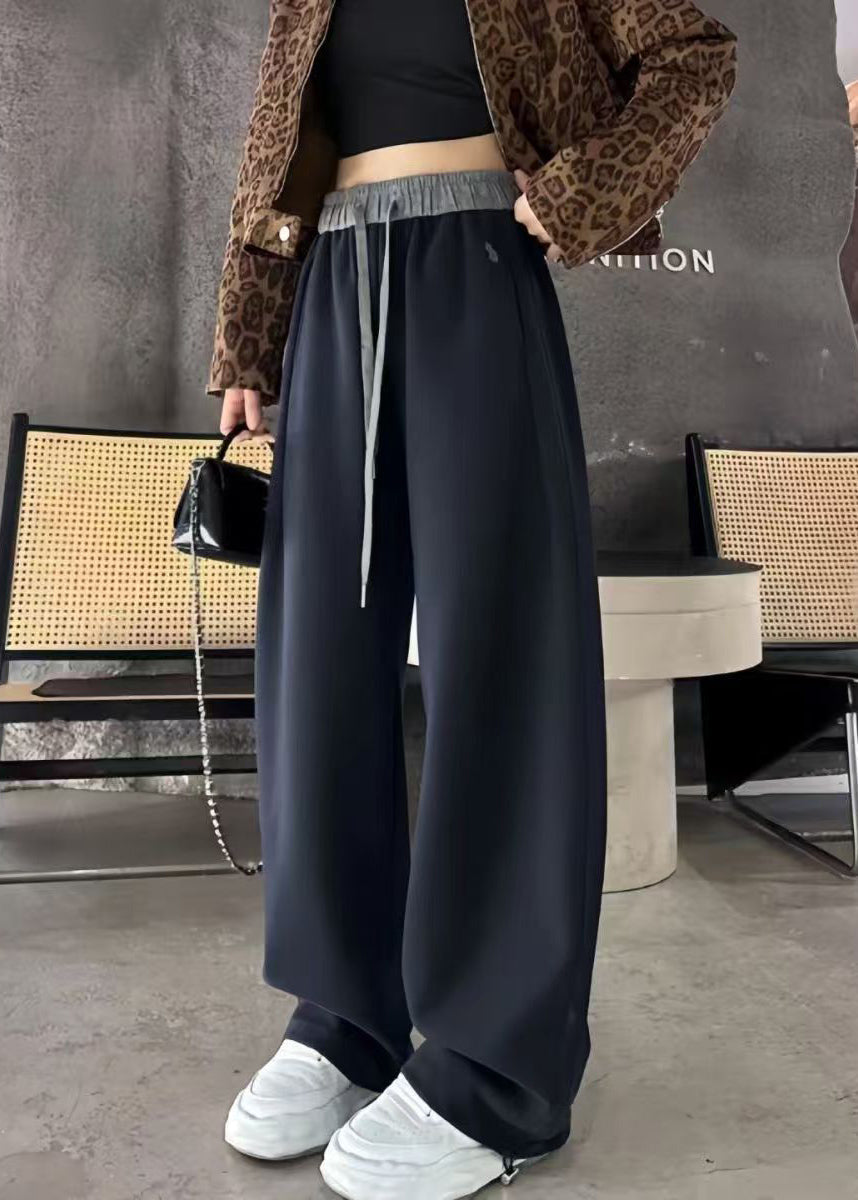 Casual Apricot Elastic Waist Warm Fleece Wide Leg Pants Winter