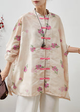 Load image into Gallery viewer, Casual Apricot Floral Chinese Button Linen Loose Shirt Top Spring