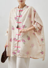 Load image into Gallery viewer, Casual Apricot Floral Chinese Button Linen Loose Shirt Top Spring