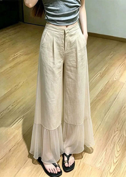 Casual Apricot Tulle Patchwork Cotton Straight Pants Summer