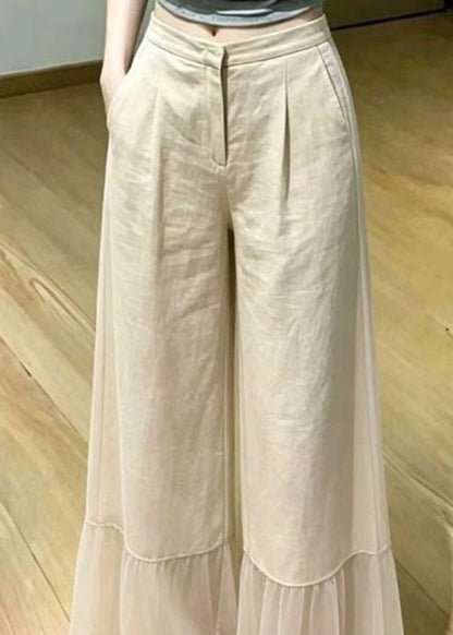 Casual Apricot Tulle Patchwork Cotton Straight Pants Summer