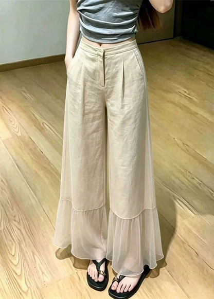 Casual Apricot Tulle Patchwork Cotton Straight Pants Summer