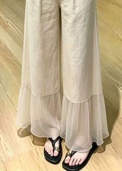 Casual Apricot Tulle Patchwork Cotton Straight Pants Summer