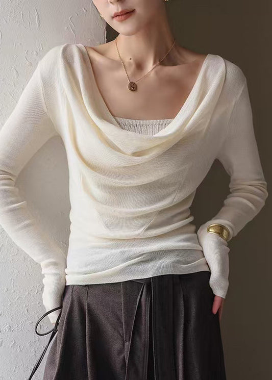Casual Apricot Turtle Neck Knit Blouse Top Spring