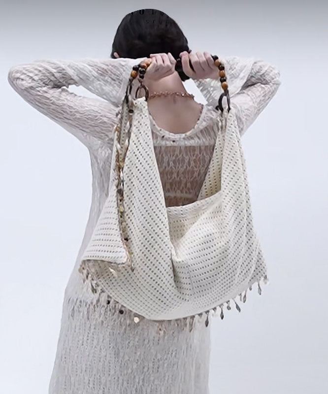 Casual Beige Hollow Out Large Capacity Shoulder Bag