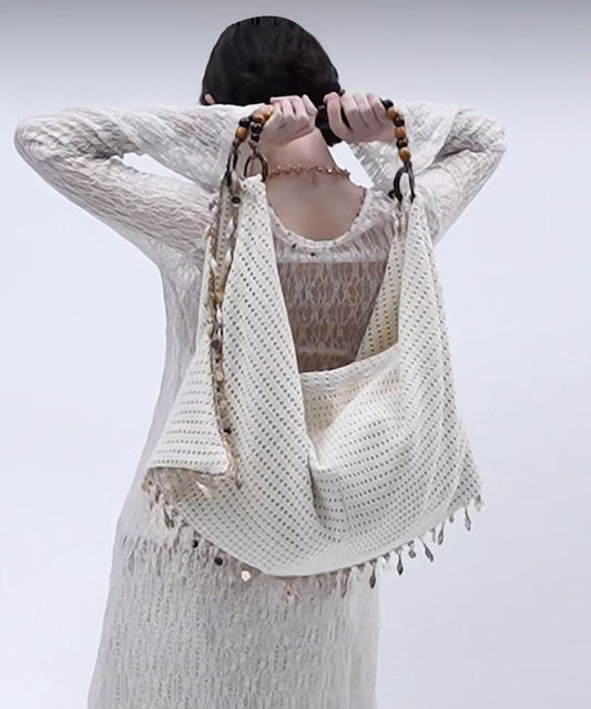 Casual Beige Hollow Out Large Capacity Shoulder Bag