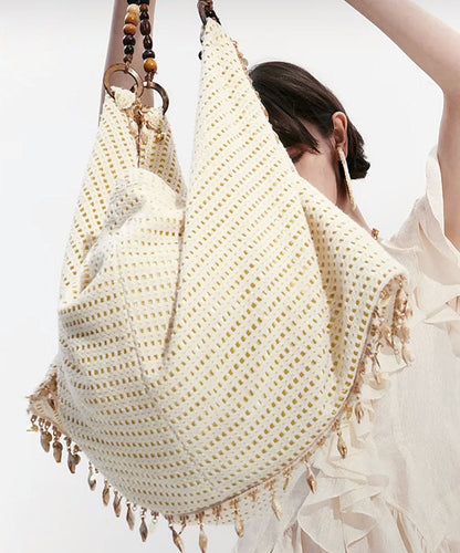 Casual Beige Hollow Out Large Capacity Shoulder Bag