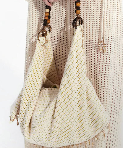 Casual Beige Hollow Out Large Capacity Shoulder Bag