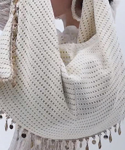 Casual Beige Hollow Out Large Capacity Shoulder Bag