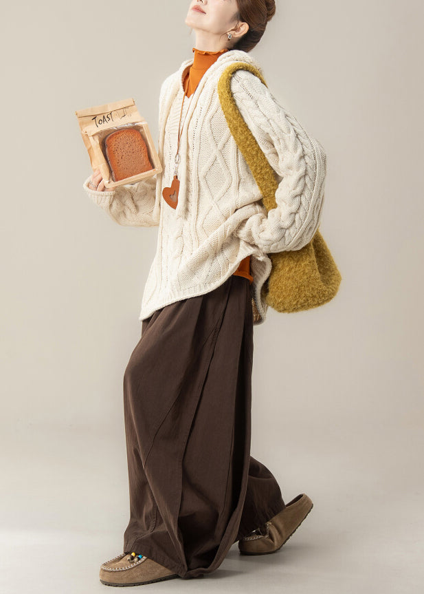 Casual Beige Hooded Knit Sweaters Three Pieces Set Spring