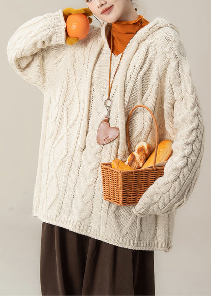 Casual Beige Hooded Knit Sweaters Three Pieces Set Spring