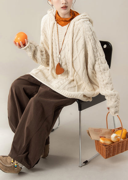 Casual Beige Hooded Knit Sweaters Three Pieces Set Spring